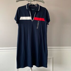 Tommy Hilfiger Flag V-Neck Polo Dress Blue Red White Medium NWT